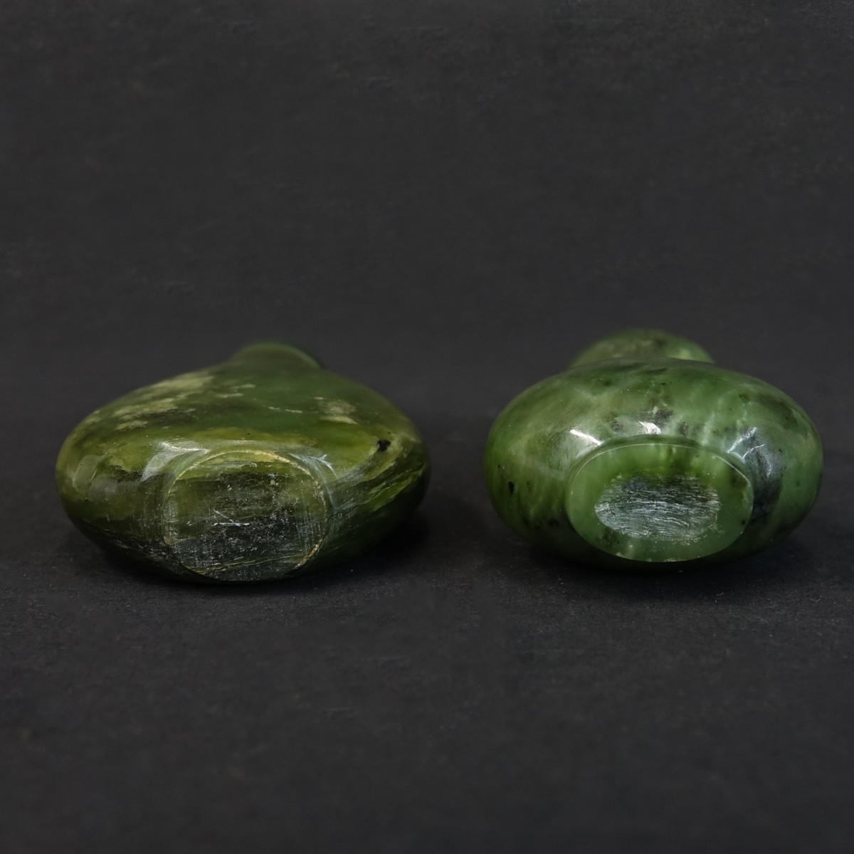 Two (2) Chinese Nephrite Jade Snuff Bottles