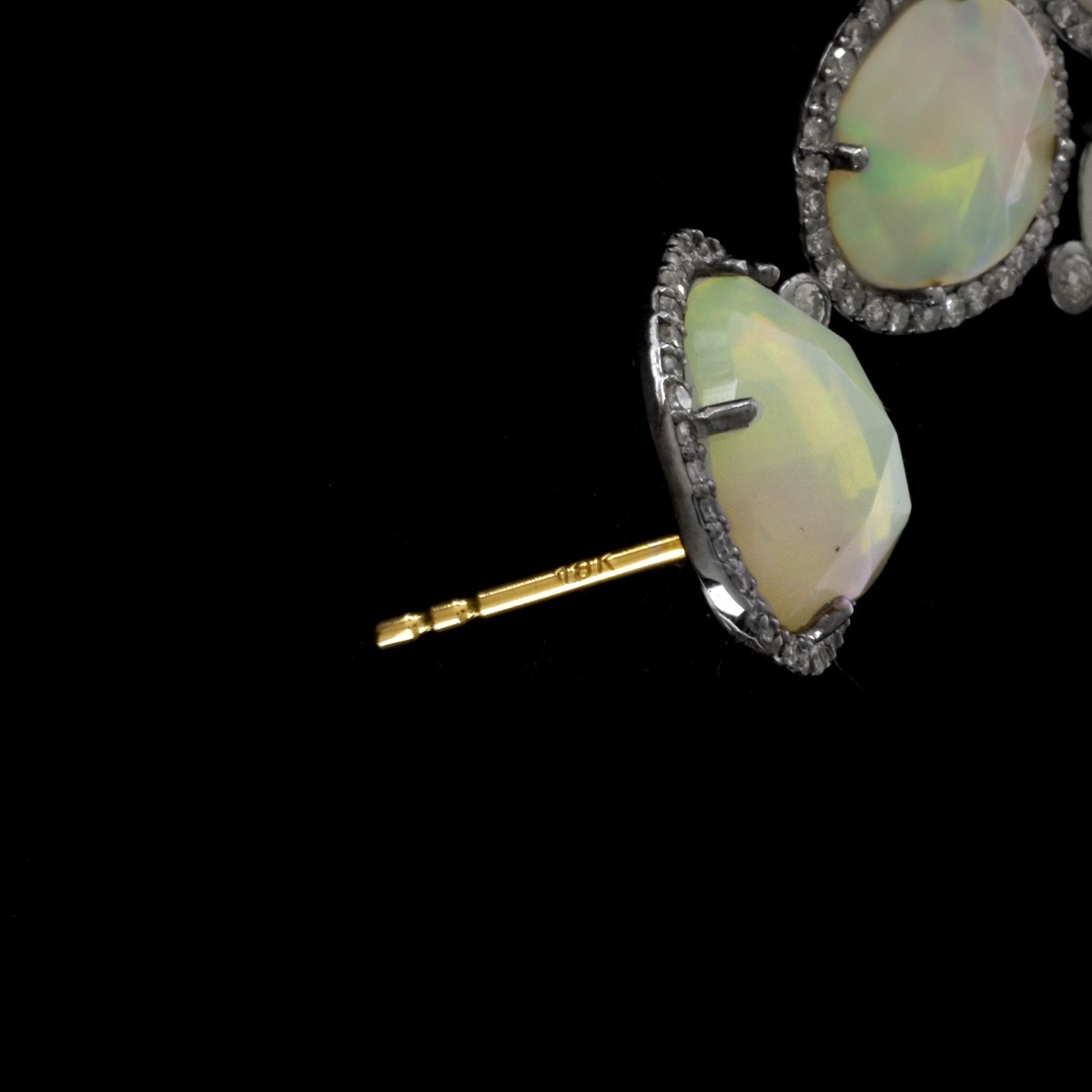 Opal, Diamond and Silver Earrings
