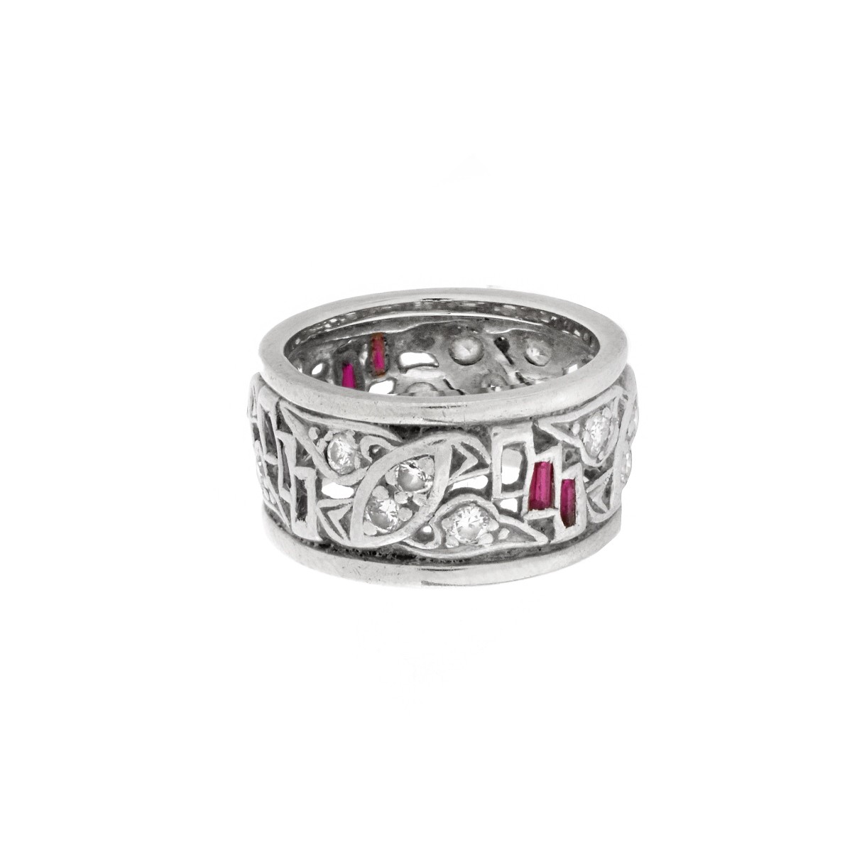 Art Deco Diamond, Ruby, Platinum Ring