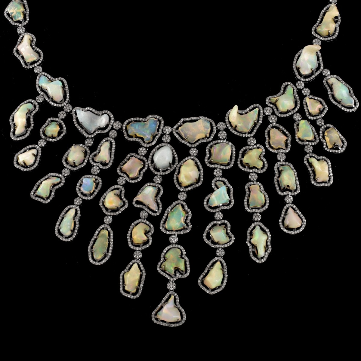 Opal, Diamond and Silver Necklace
