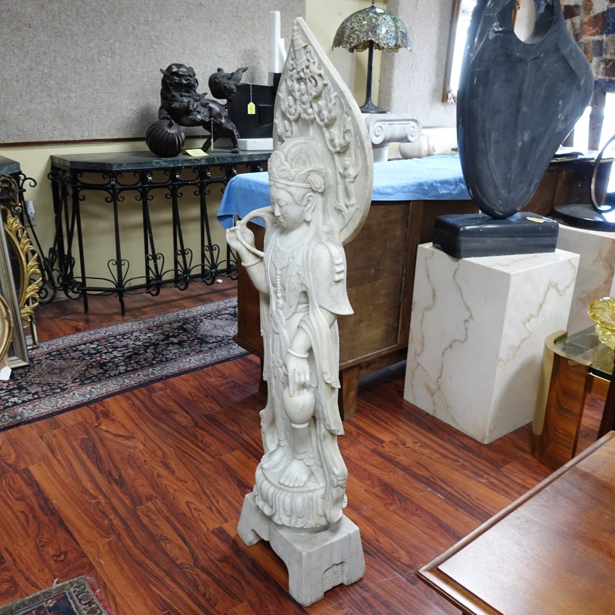 Large Chinese Carved Marble Guanyin Sculpture