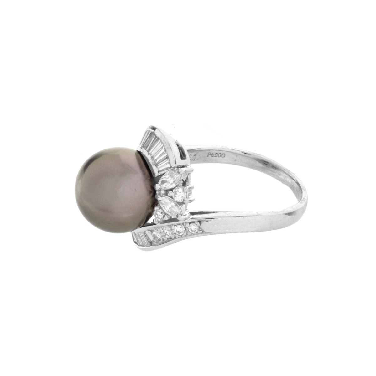 Pearl, Diamond and Platinum Ring