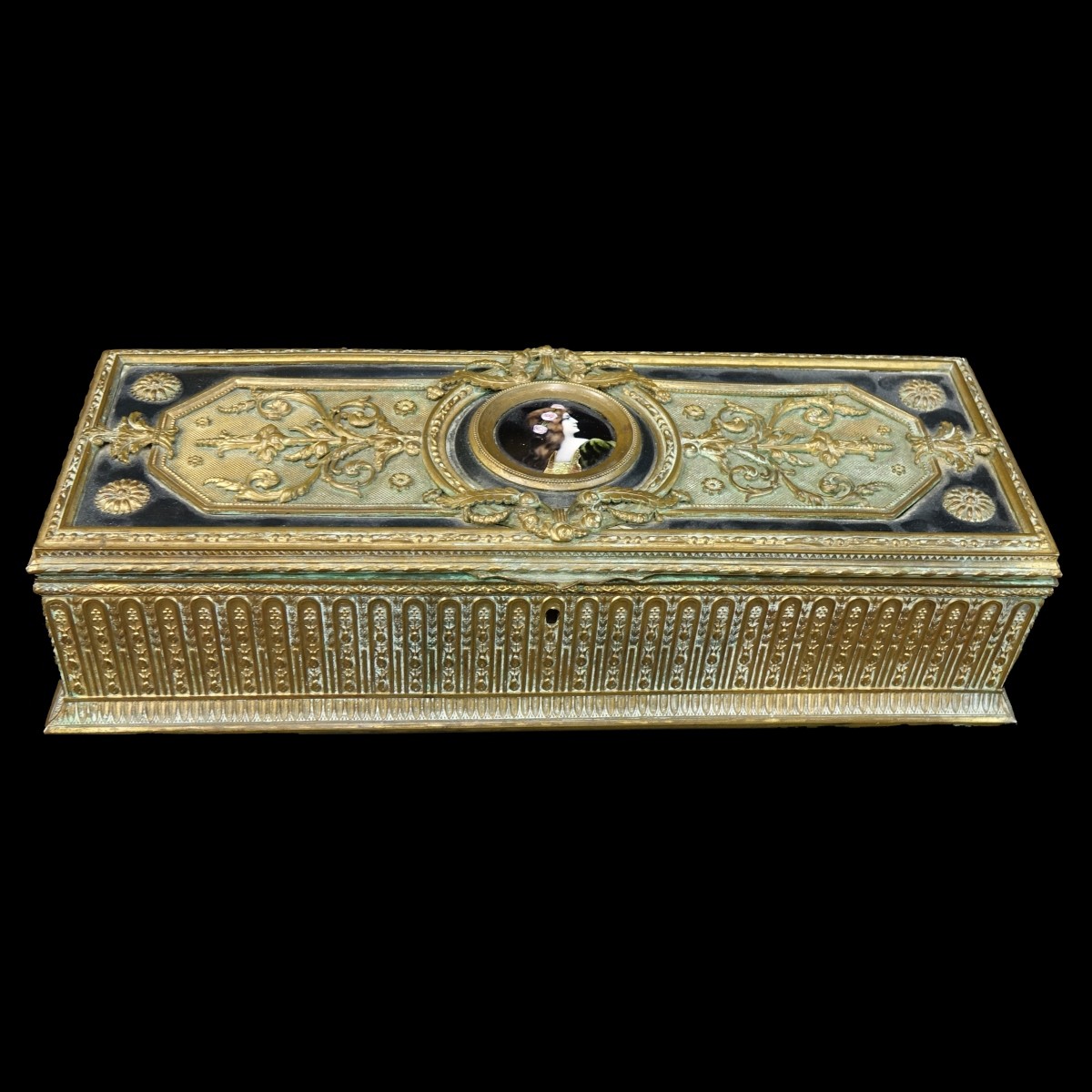 Antique French Brass Box with Enamel Portrait