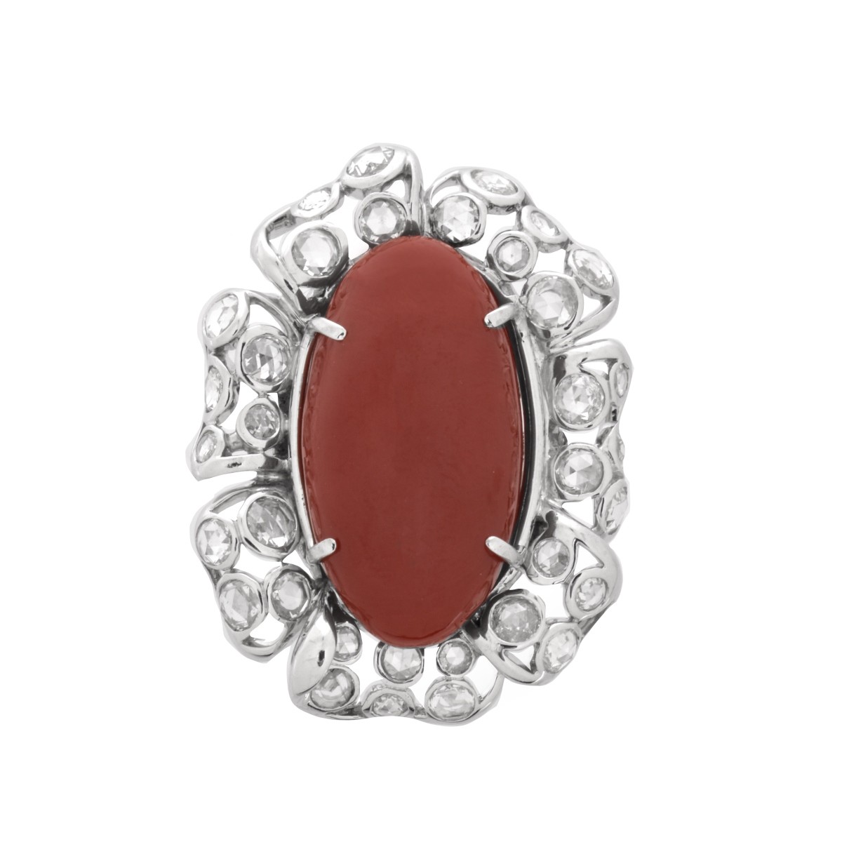 Diamond, Coral and 18K Ring