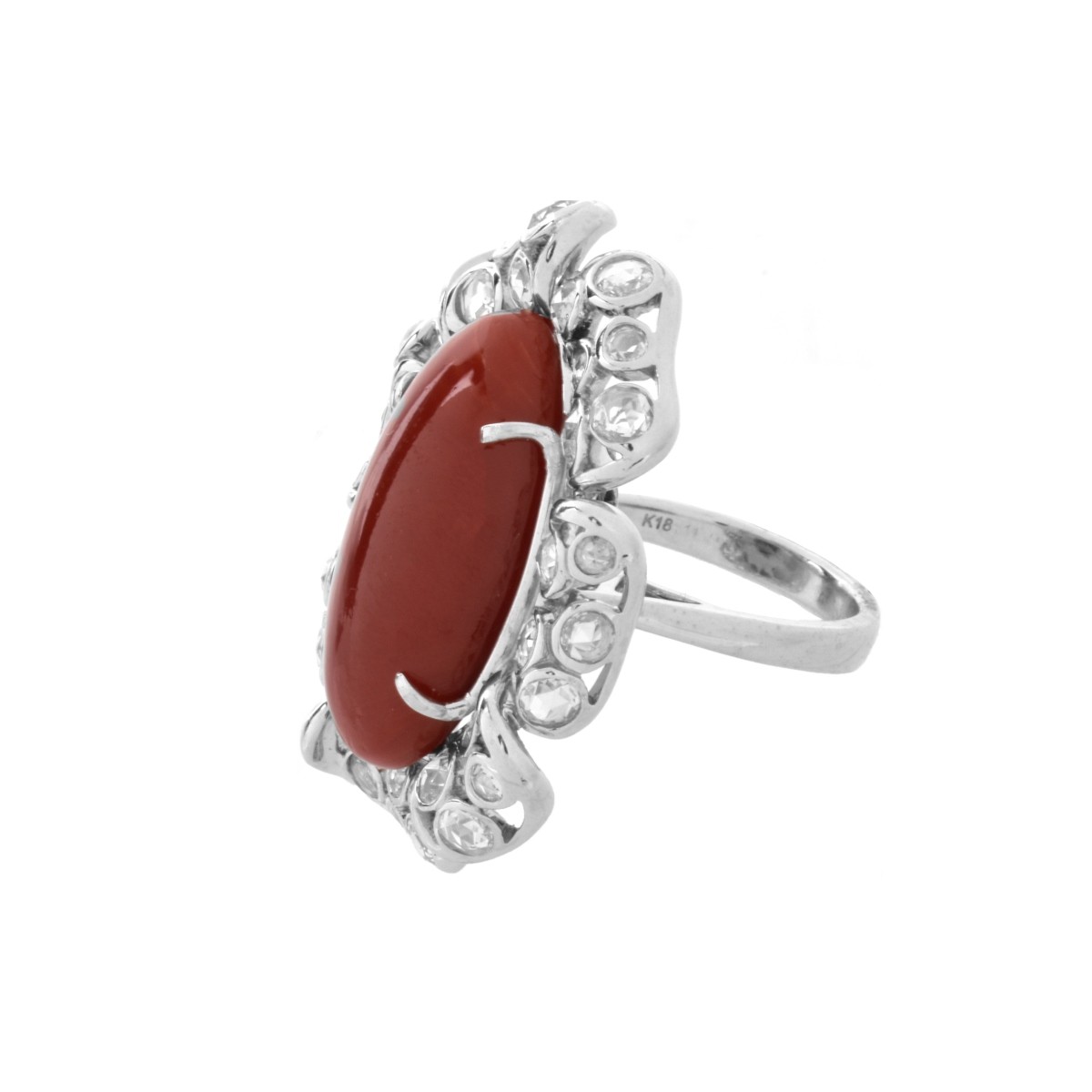 Diamond, Coral and 18K Ring