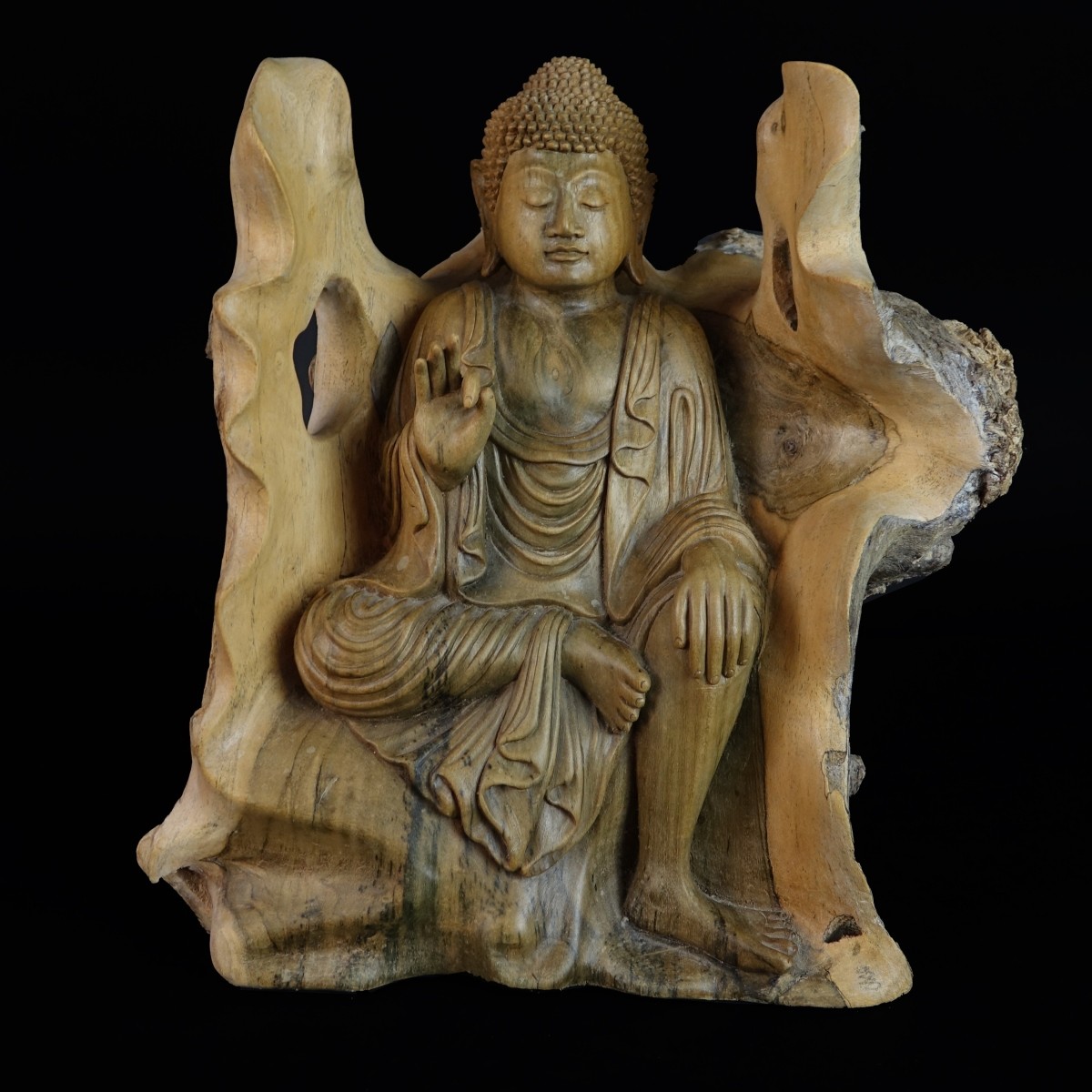 Vintage Deep Relief Carved Seated Buddha