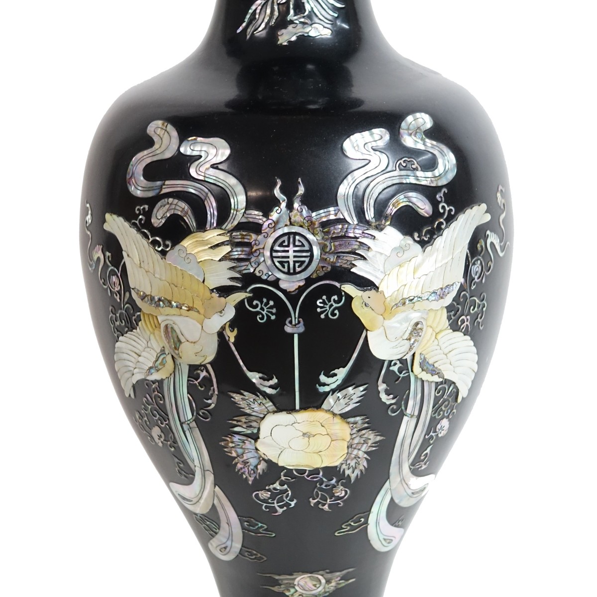 Japanese Black Lacquer and Inlaid Vase