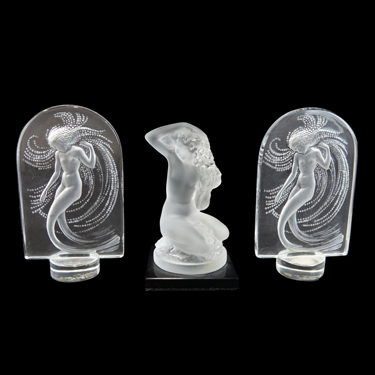 Three Lalique Frosted Crystal Paperweights