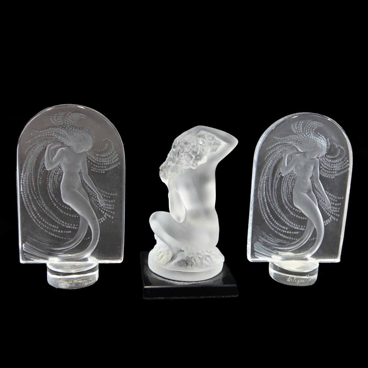 Three Lalique Frosted Crystal Paperweights