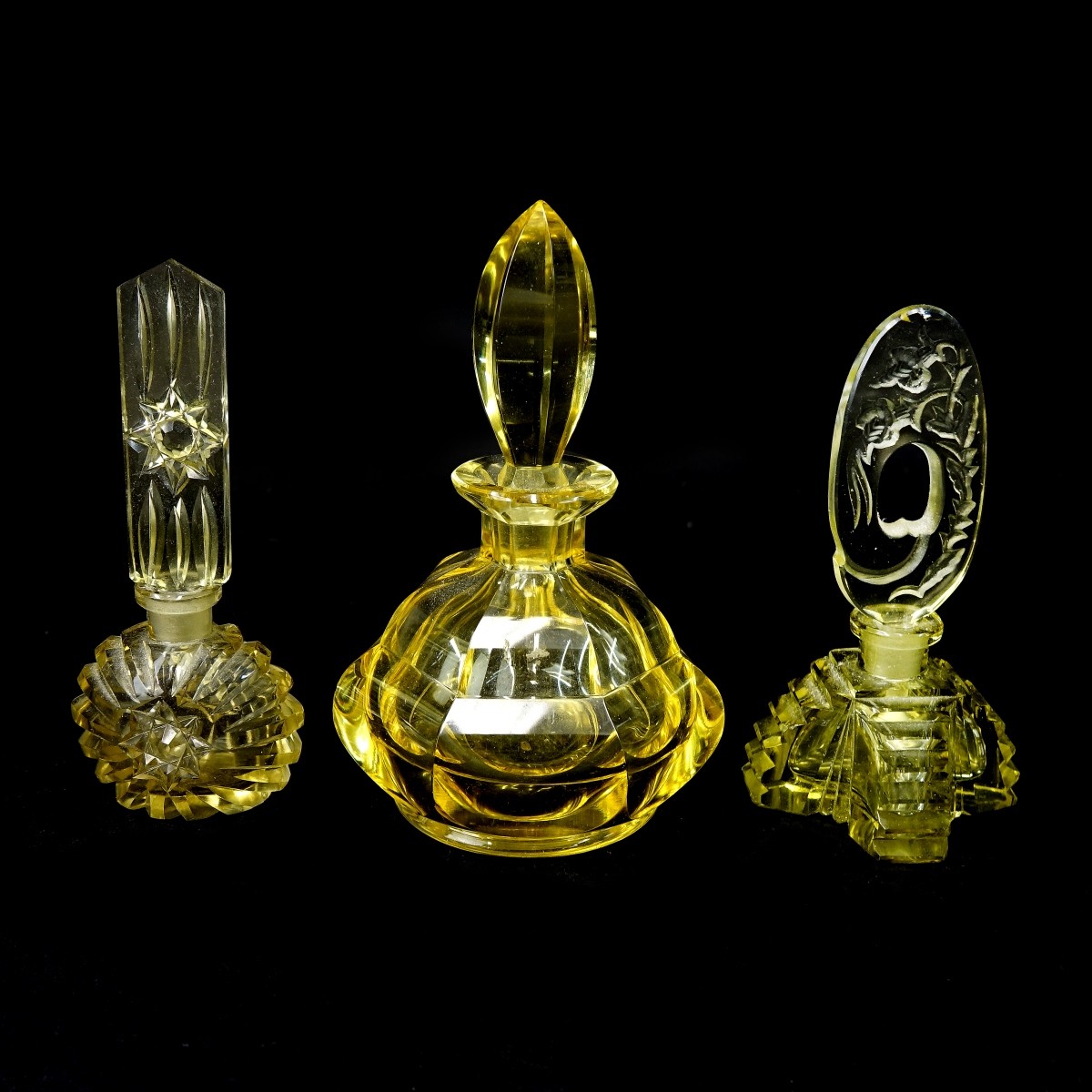 Three (3) Vintage Czech Art Deco Perfume Bottles