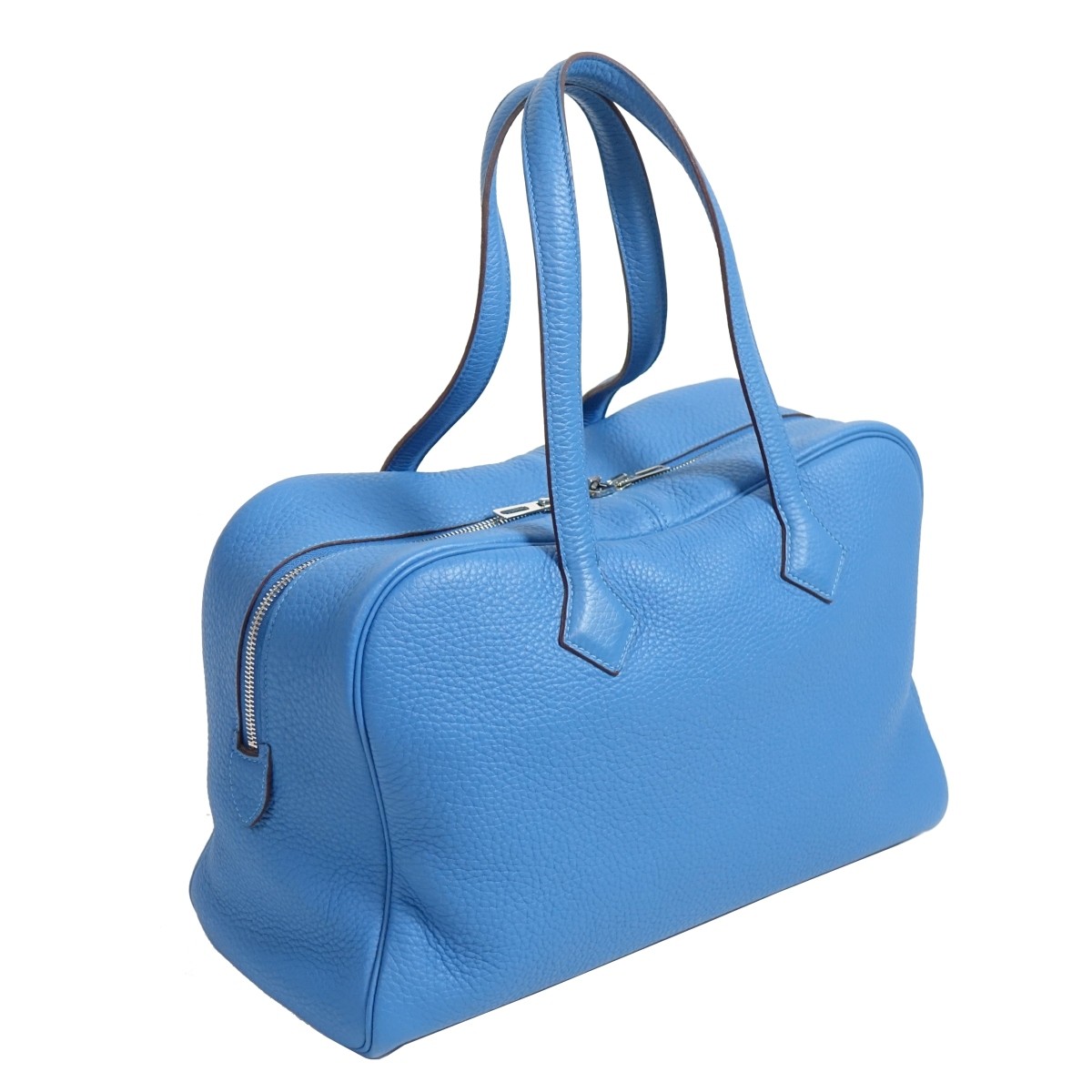 Hermes Blue Jean Leather Victoria II Tote Bag