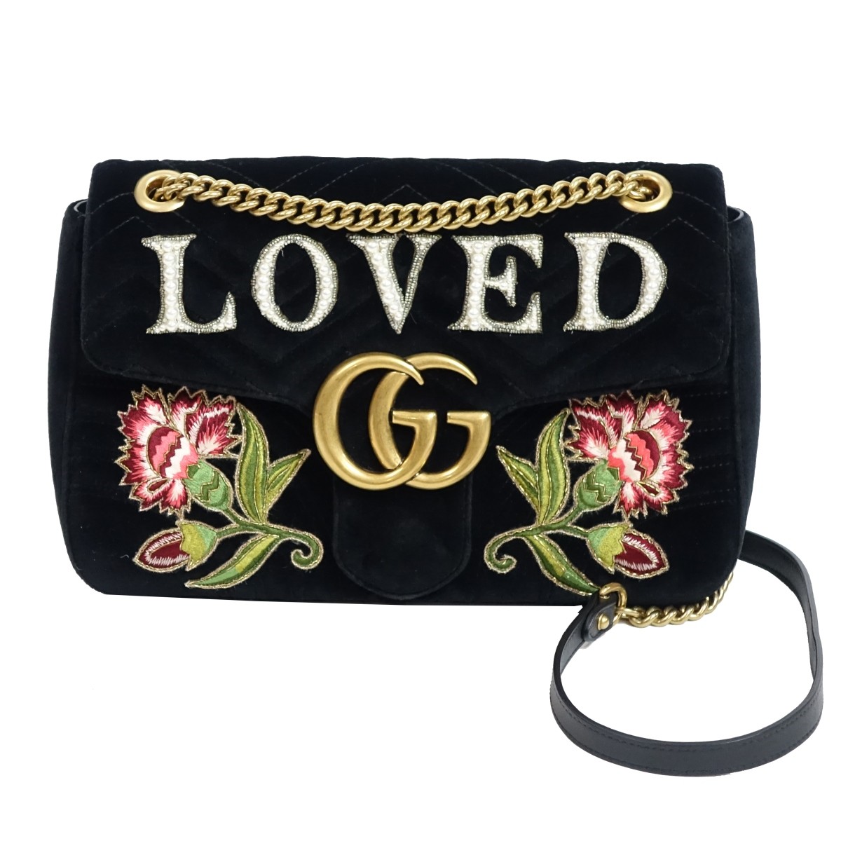 Gucci Black Velvet "Loved" Shoulder Bag