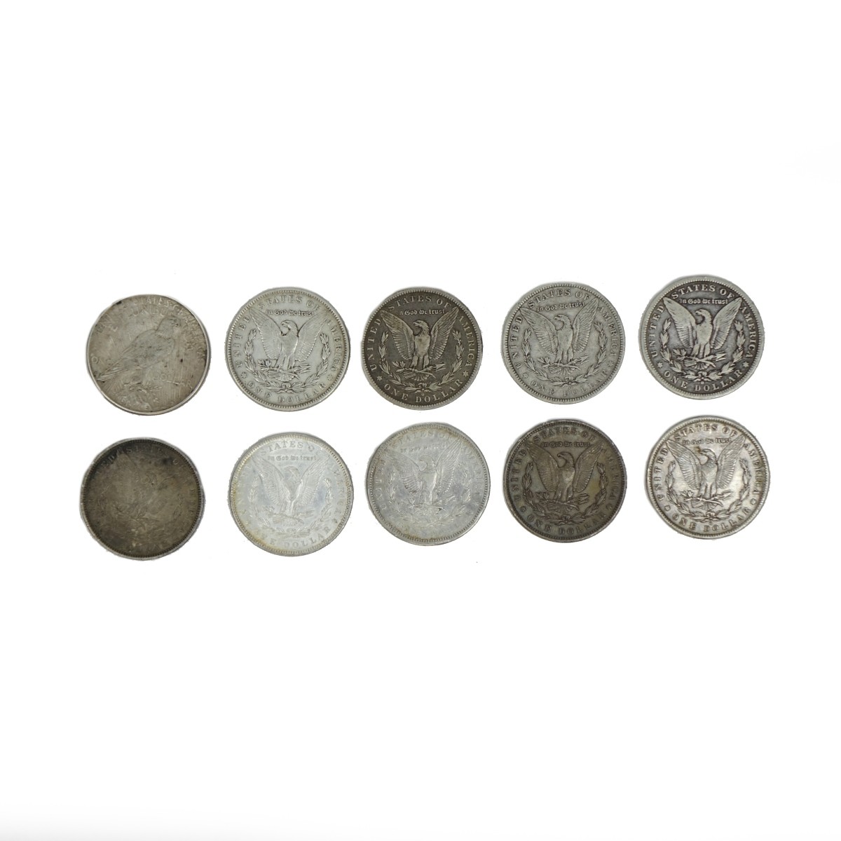 Ten (10) 1873-1923 U.S. Silver Dollars