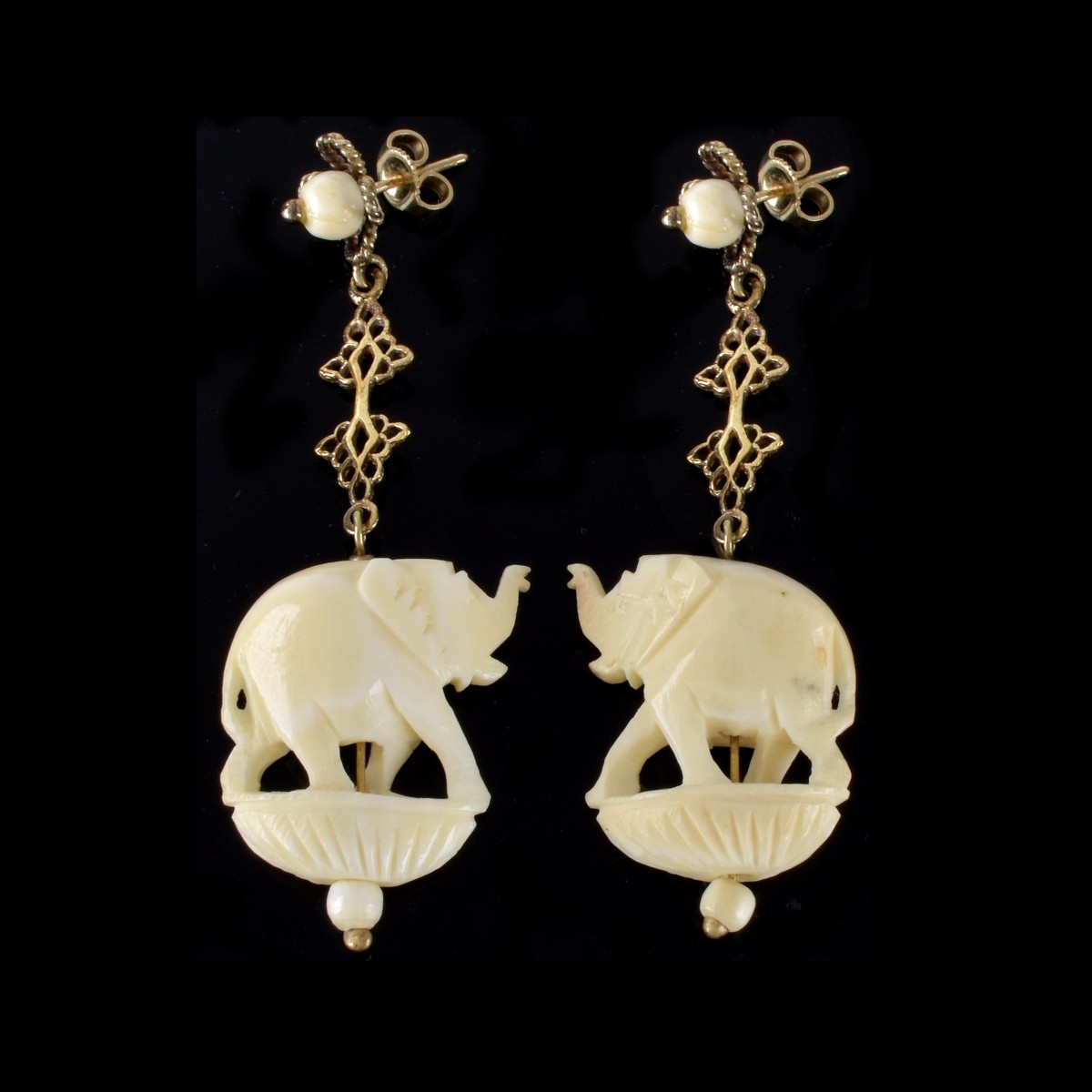 14K Carved Elephant Earrings