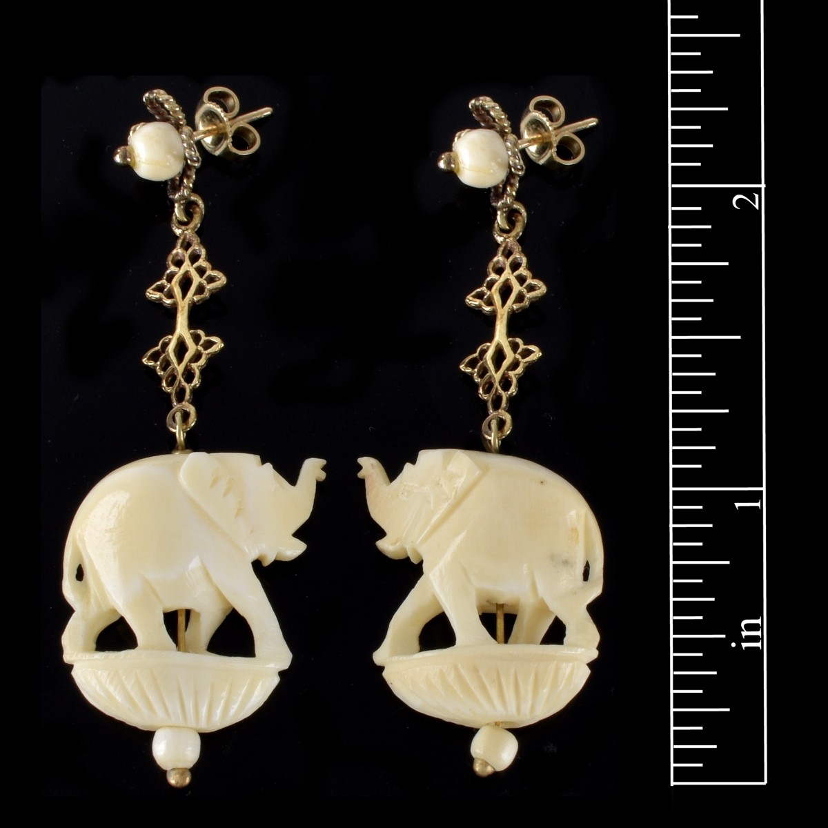 14K Carved Elephant Earrings