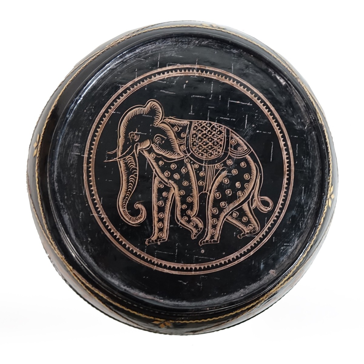 Vintage Burmese Black Lacquer Picnic Box