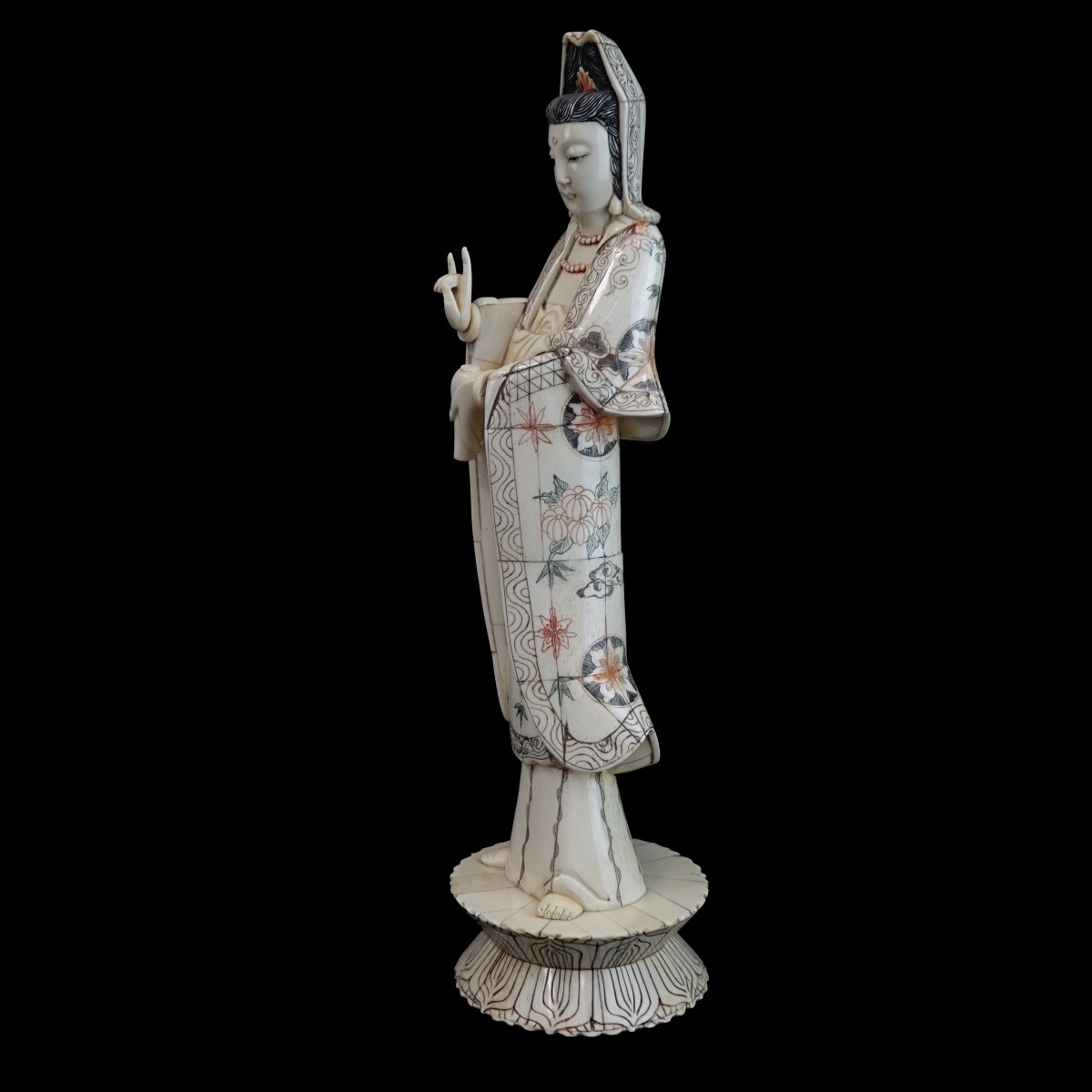 Large Chinese Polychrome Carved Bone Figure