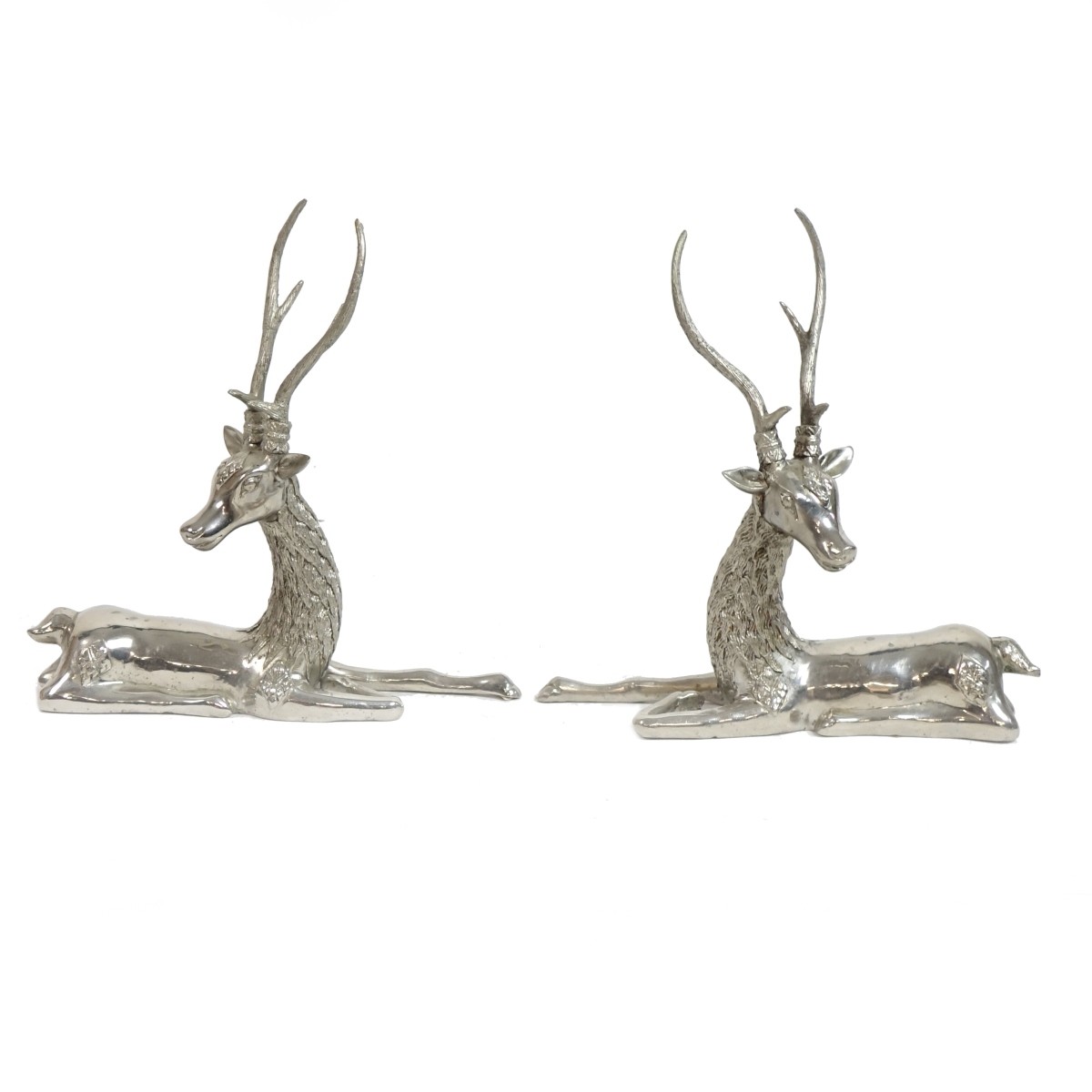 Pair of Modern Silvered Metal Deer Sculptures