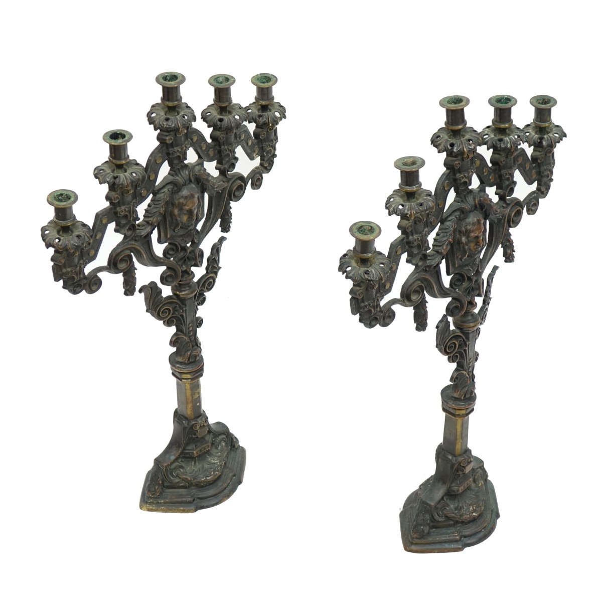 Pair of Renaissance Style Bronze Candelabra