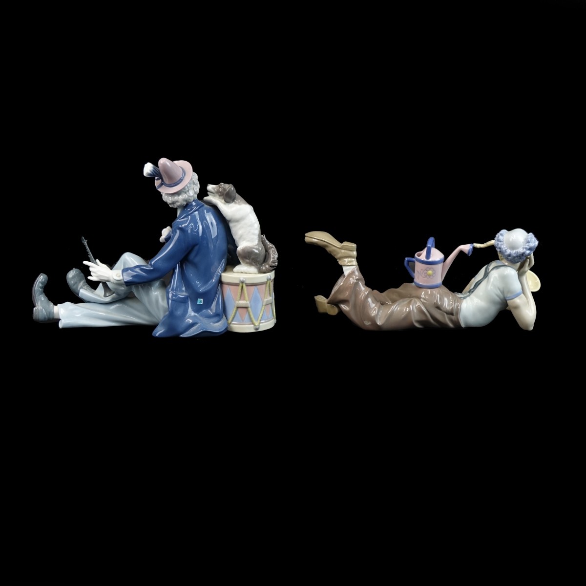 Two (2) Lladro Glazed Porcelain Clown Figurines