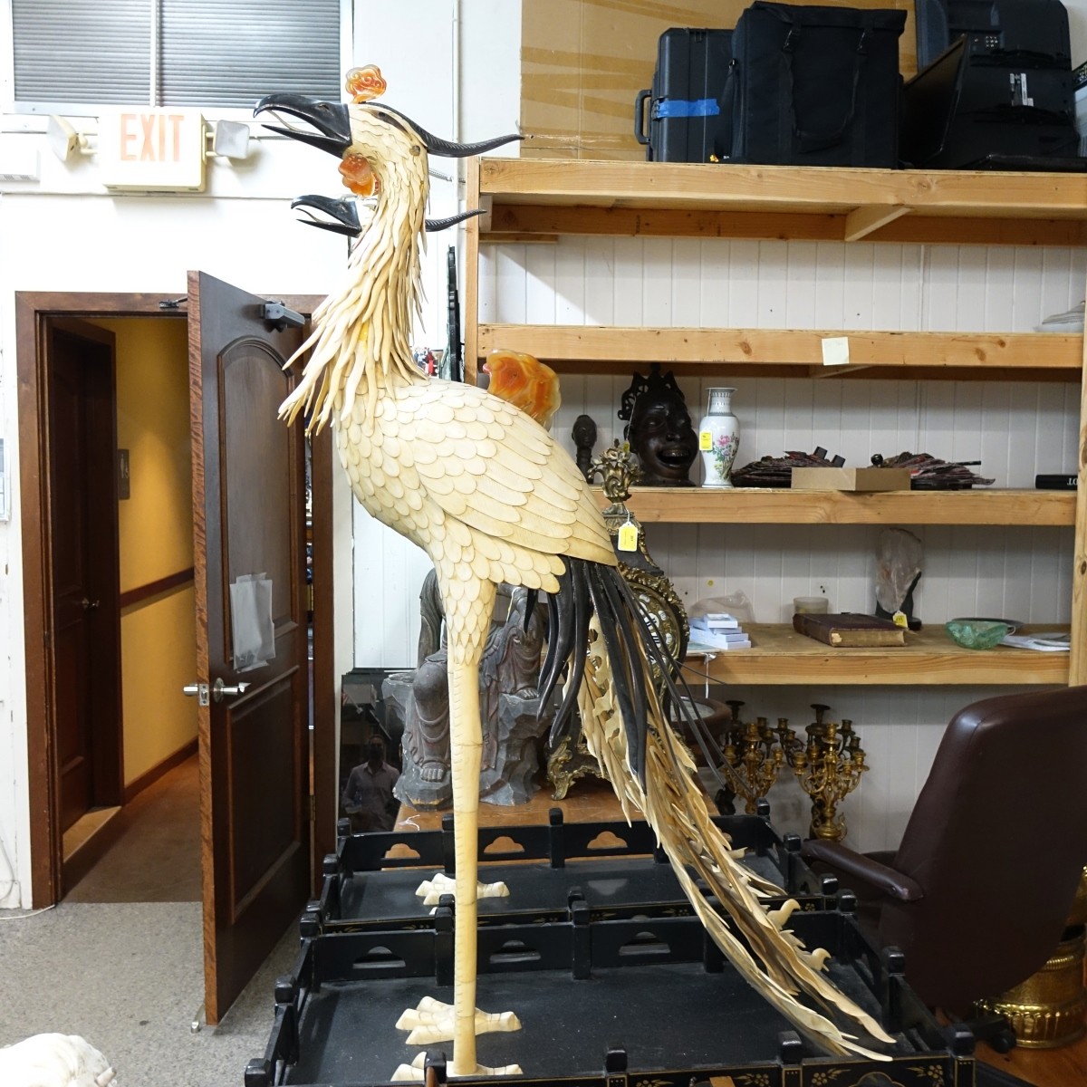 Monumental Chinese Bone Phoenix Birds