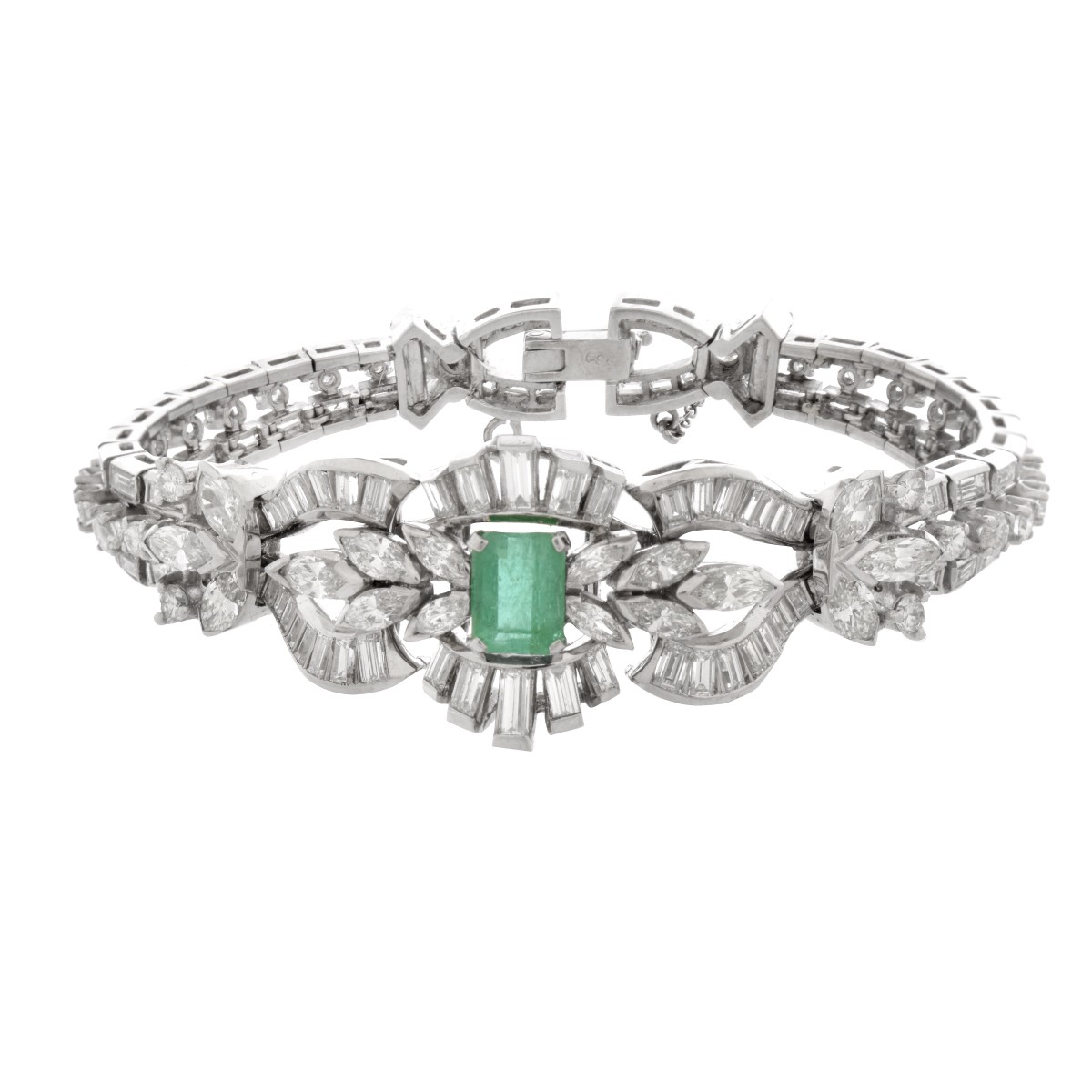 Diamond, Emerald and Platinum Bracelet