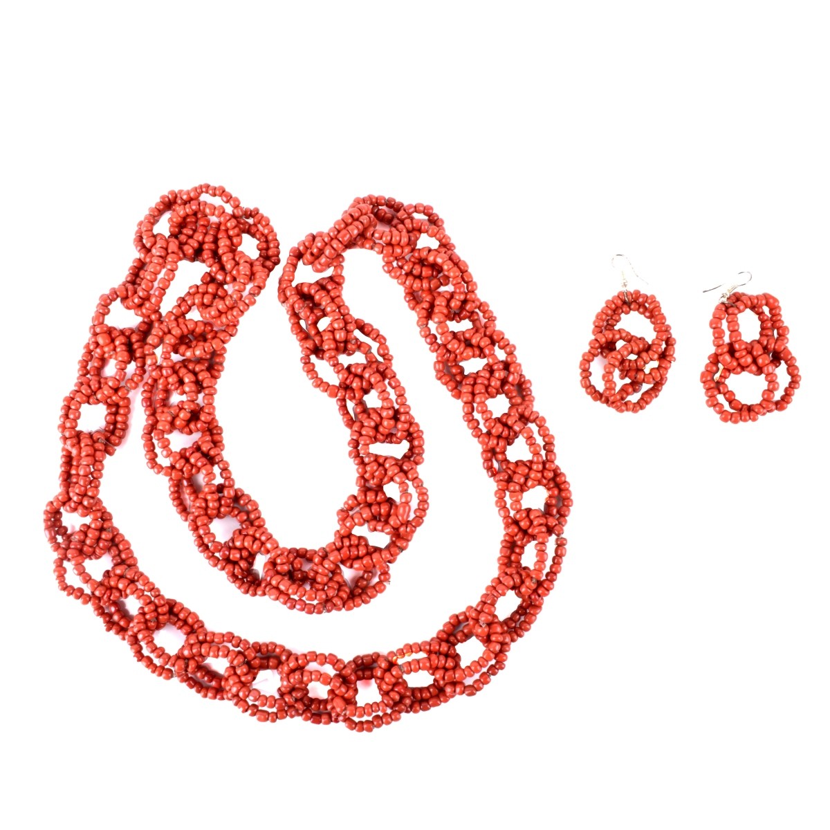 Coral Necklace and Earrings