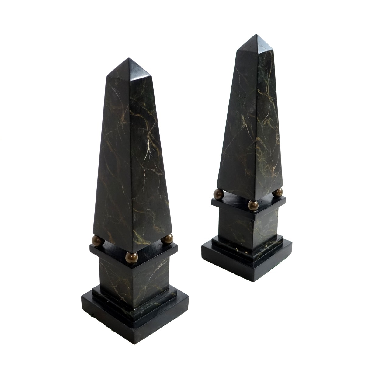 Pair of Slate and Bronze Obelisks