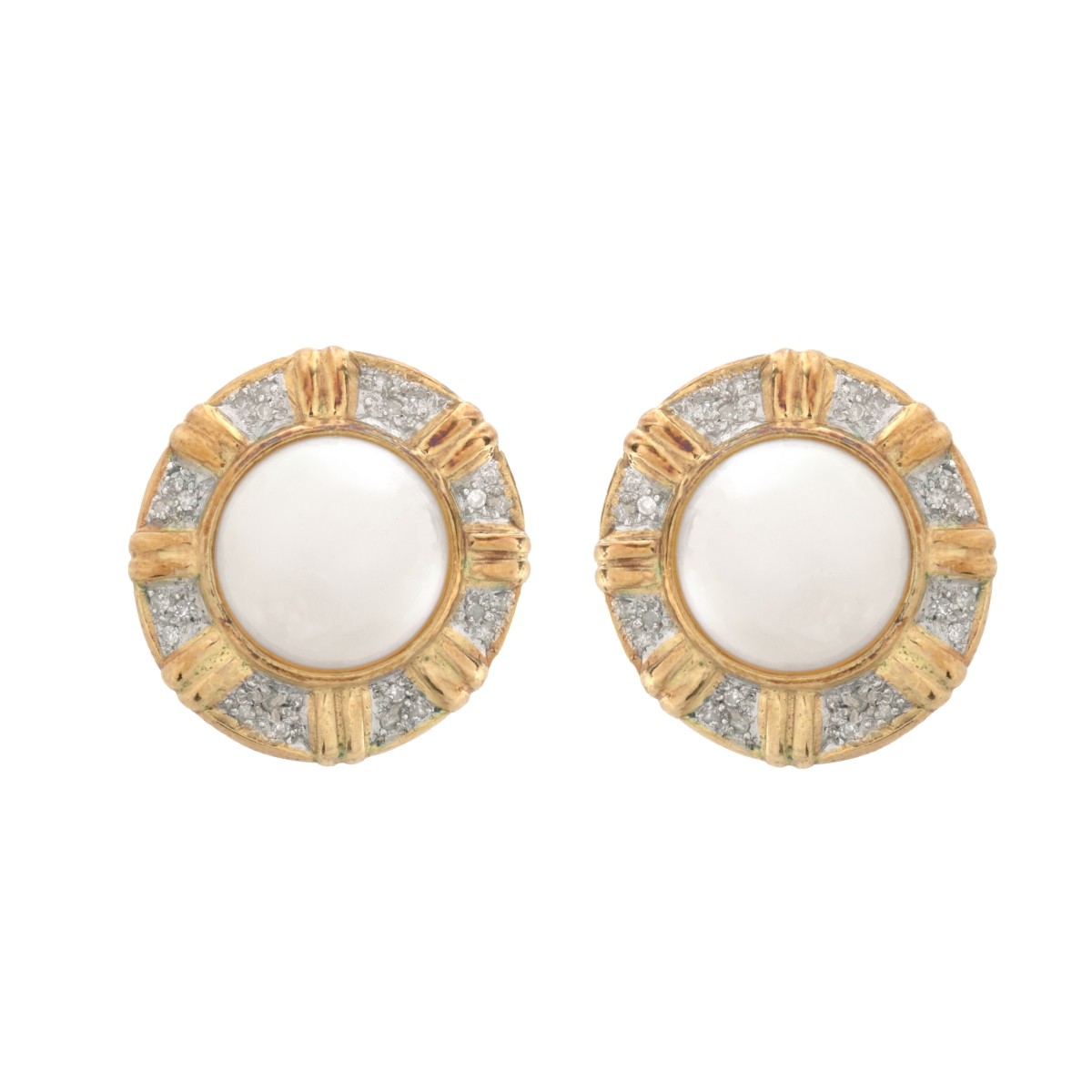 Mabe Pearl, Diamond and 14K Earrings