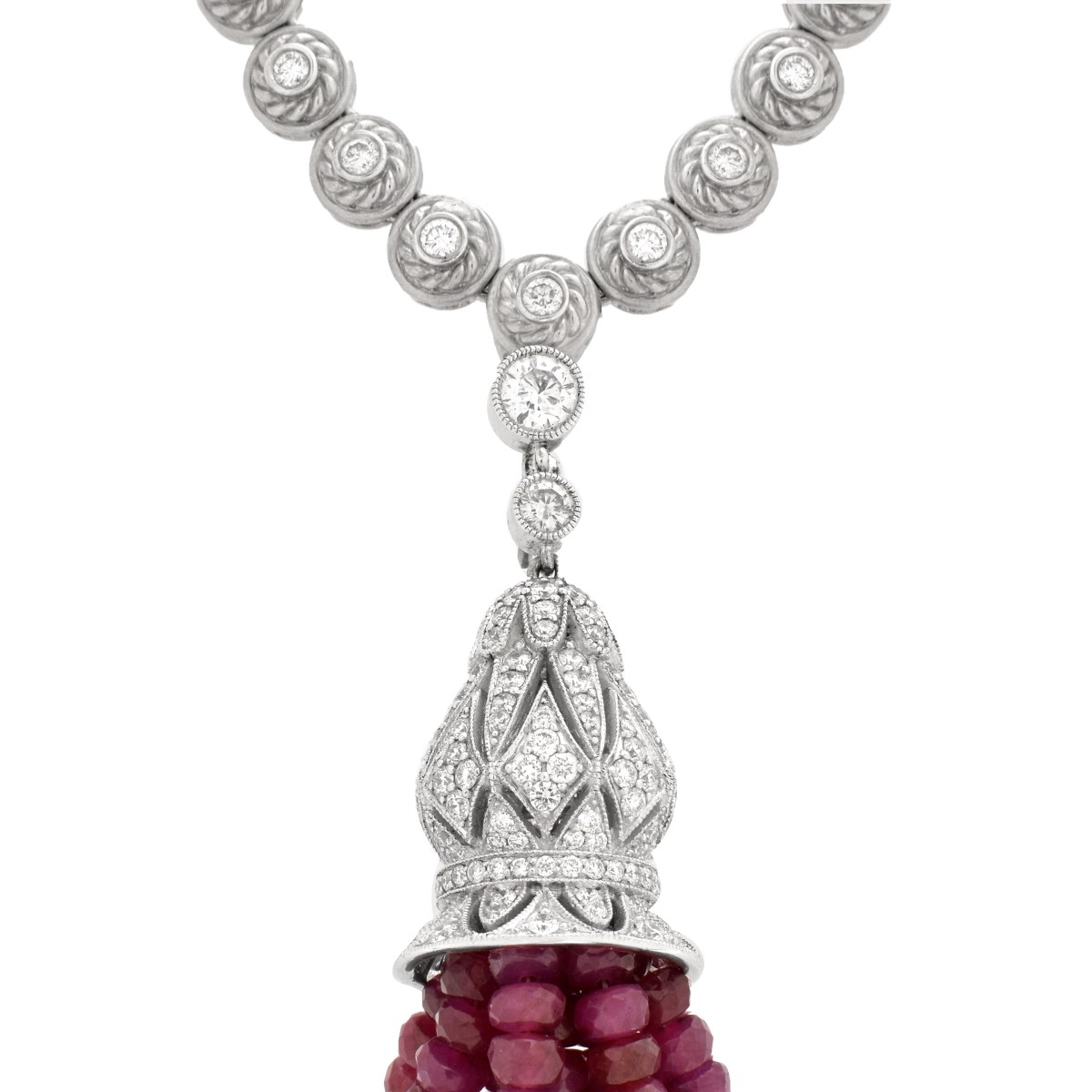 Ruby, Diamond, Platinum and 18K Pendant Necklace