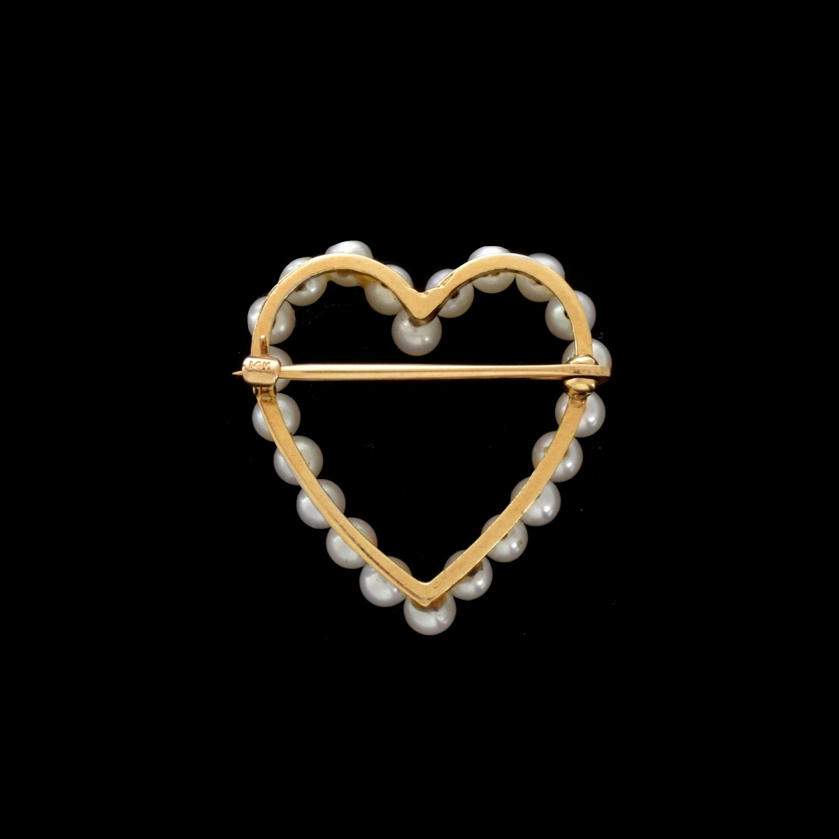 Pearl and 14K Heart Brooch