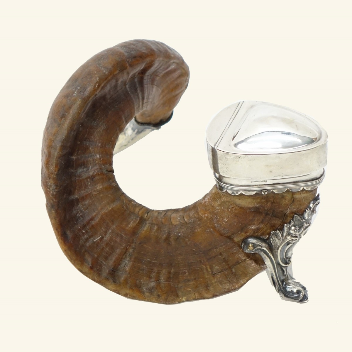 Antique Ram's Horn with Sterling Silver Mounts