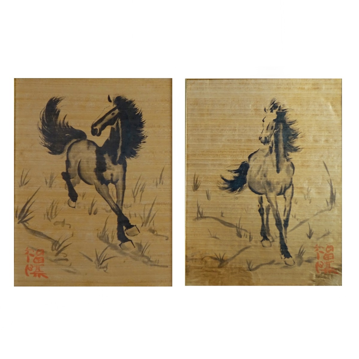Pair of 20th C. Japanese Horse Paintings