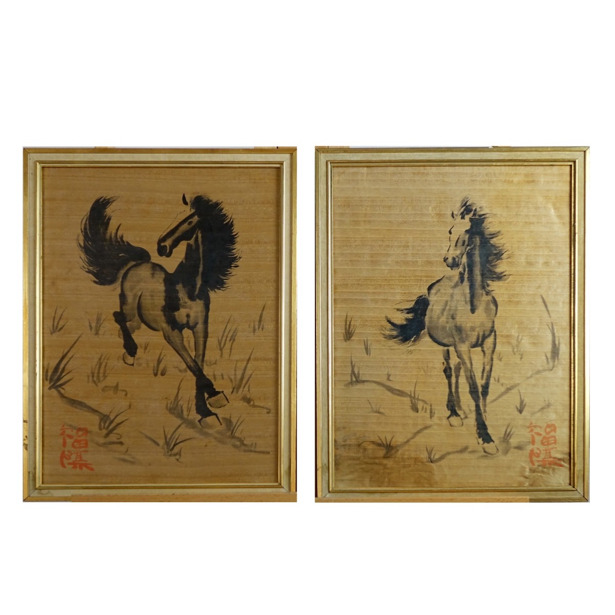 Pair of 20th C. Japanese Horse Paintings