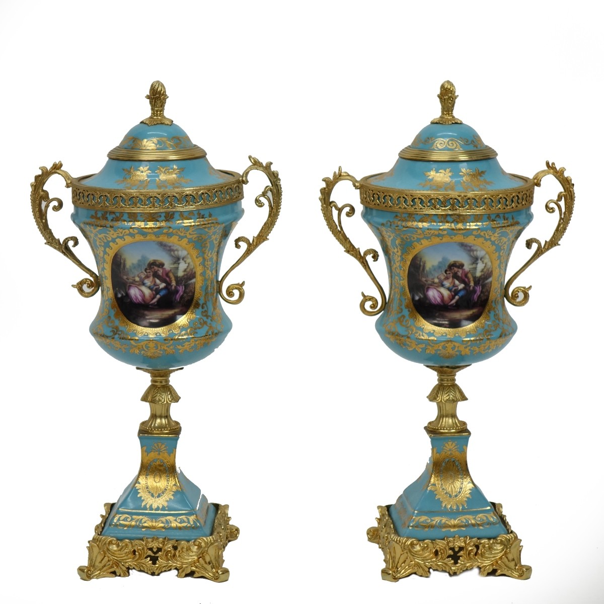 Pair of Limoges Sevres Style Urns