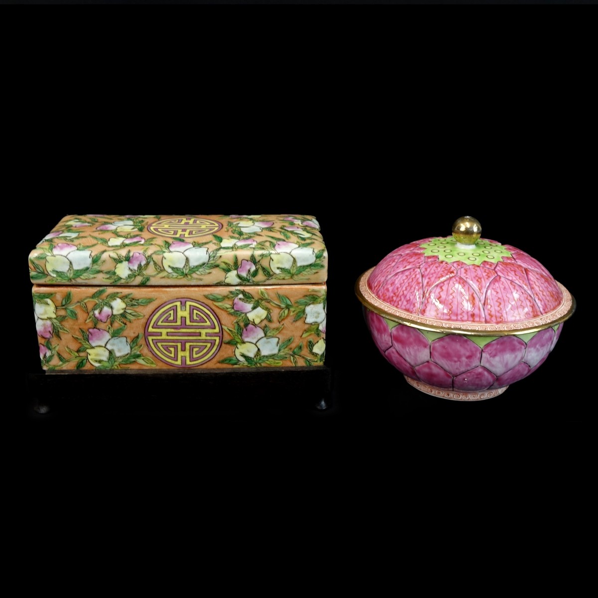 Chinese Lotus Covered Bowl and Chinese Box