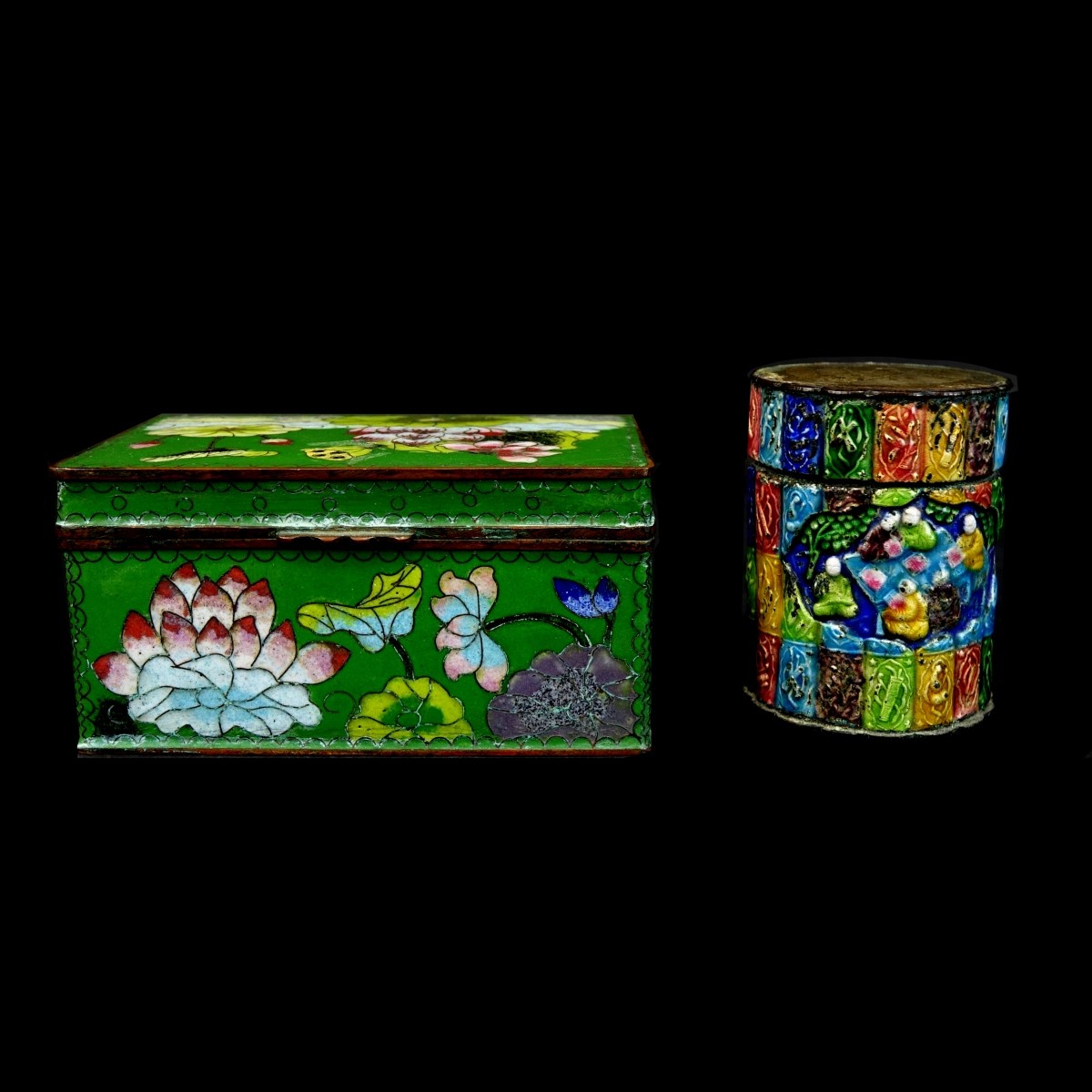Chinese Cloisonne Box and Chinese Enamel Jar
