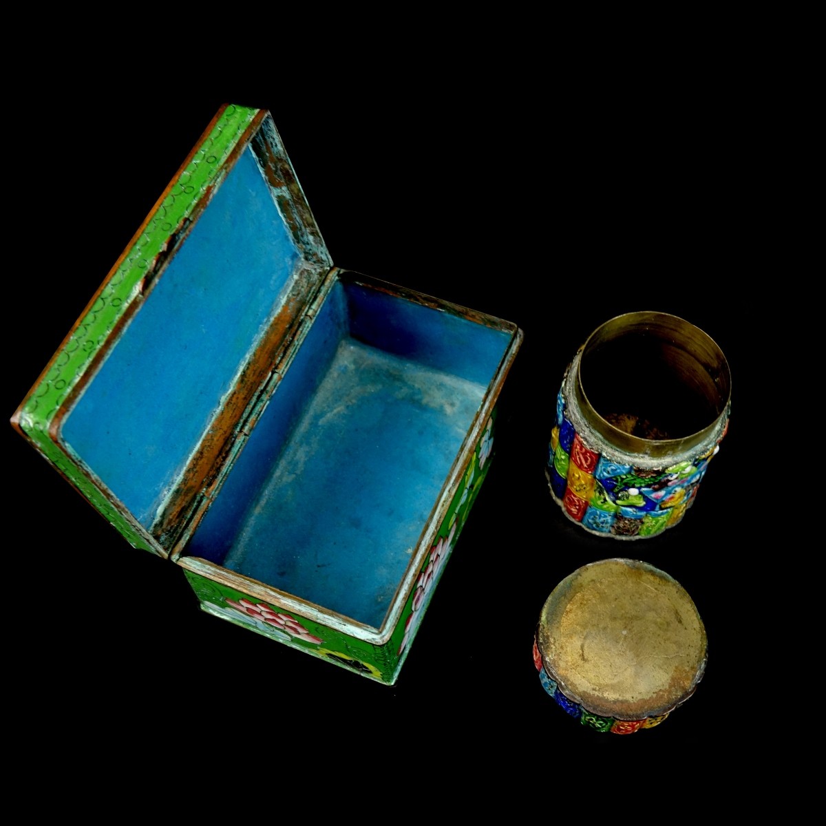 Chinese Cloisonne Box and Chinese Enamel Jar