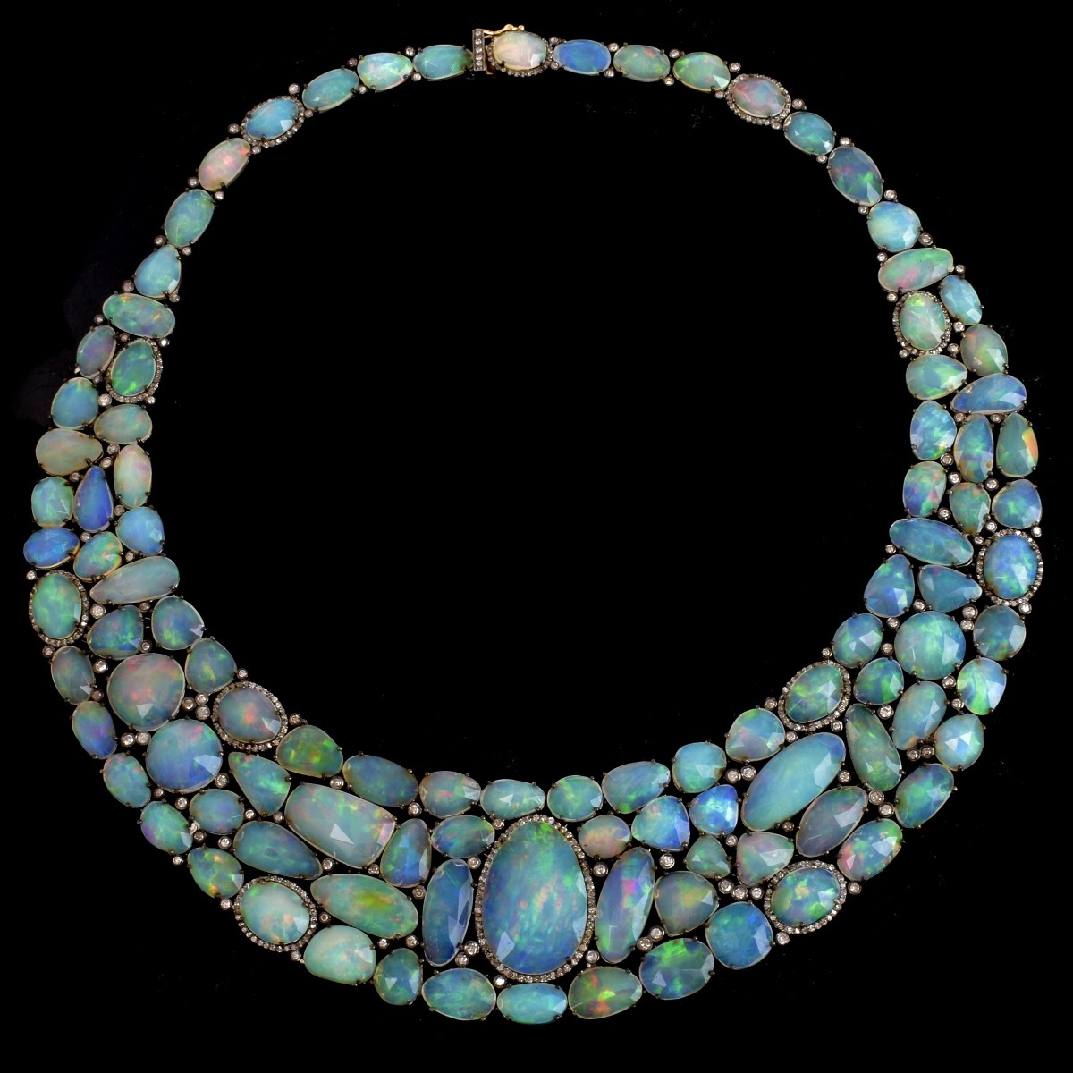 Opal, Diamond, 14K and Silver Necklace