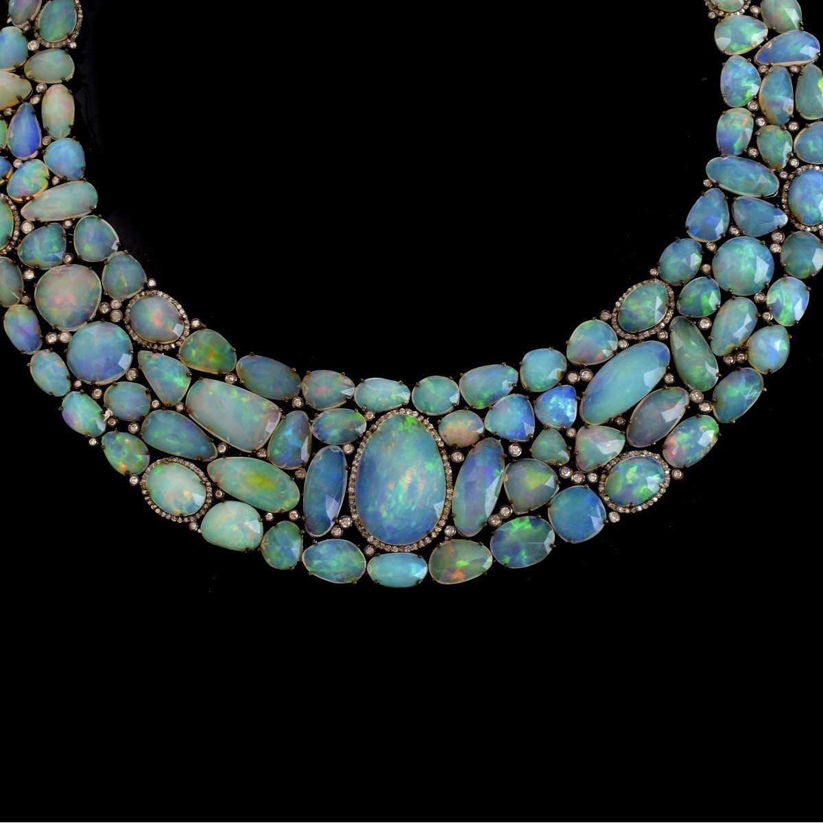 Opal, Diamond, 14K and Silver Necklace