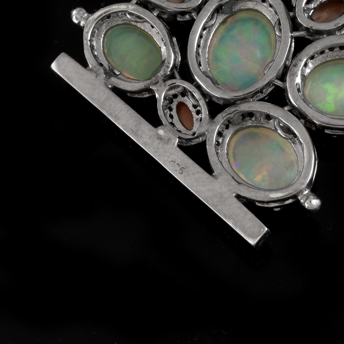 Opal, Coral, Diamond and Silver Bracelet
