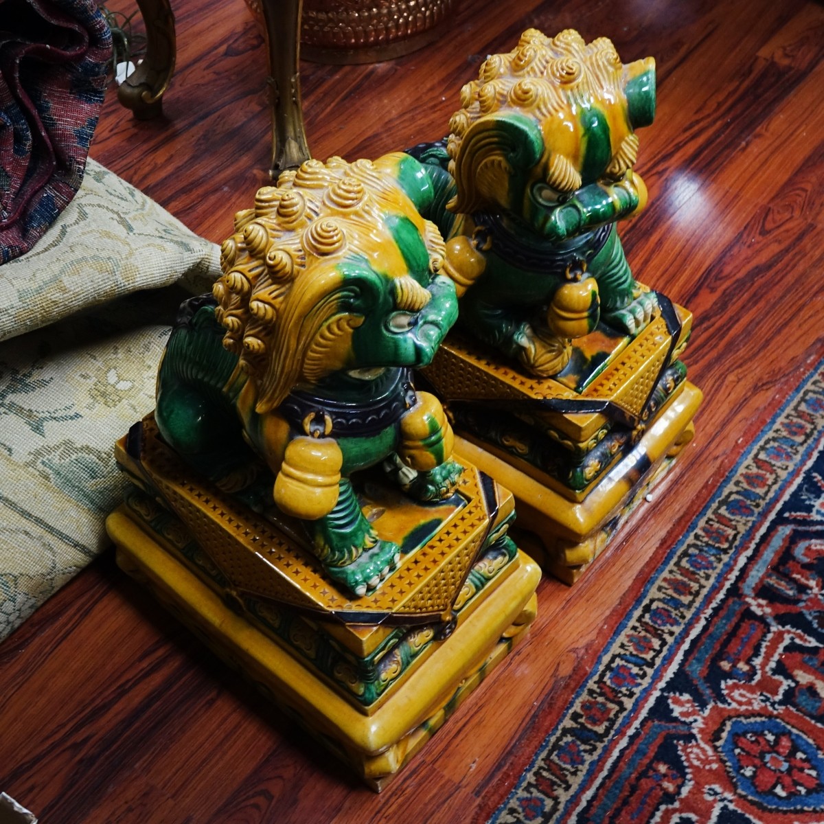 Pair of Chinese Pottery Foo Dogs