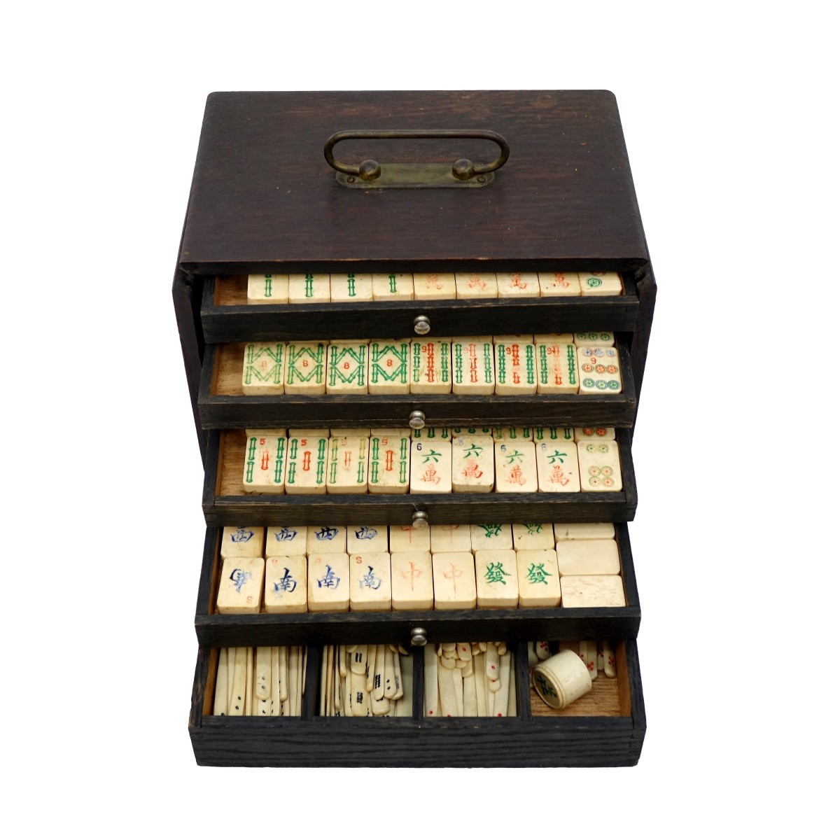 Vintage Chinese Carved Bone Mahjong Set
