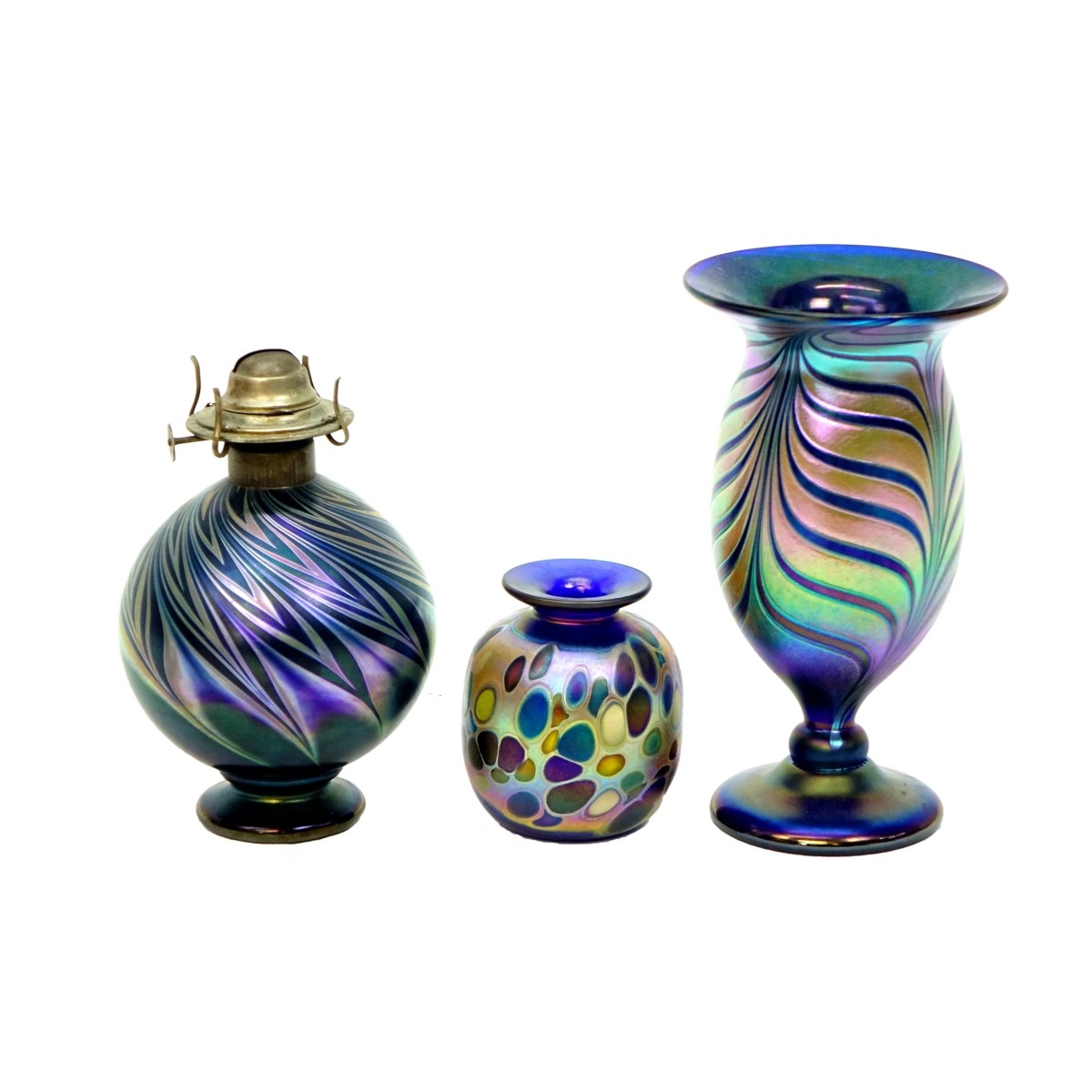 (2) Rick Hunter Vases and Oil Lamp