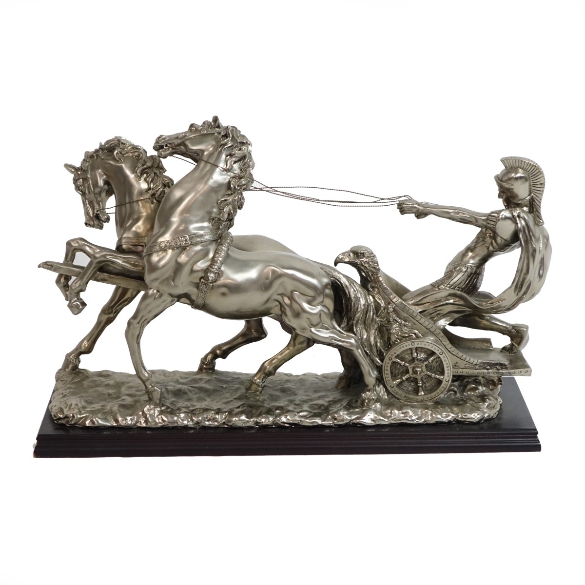 Large 20th C. Silver-Clad Roman Chariot