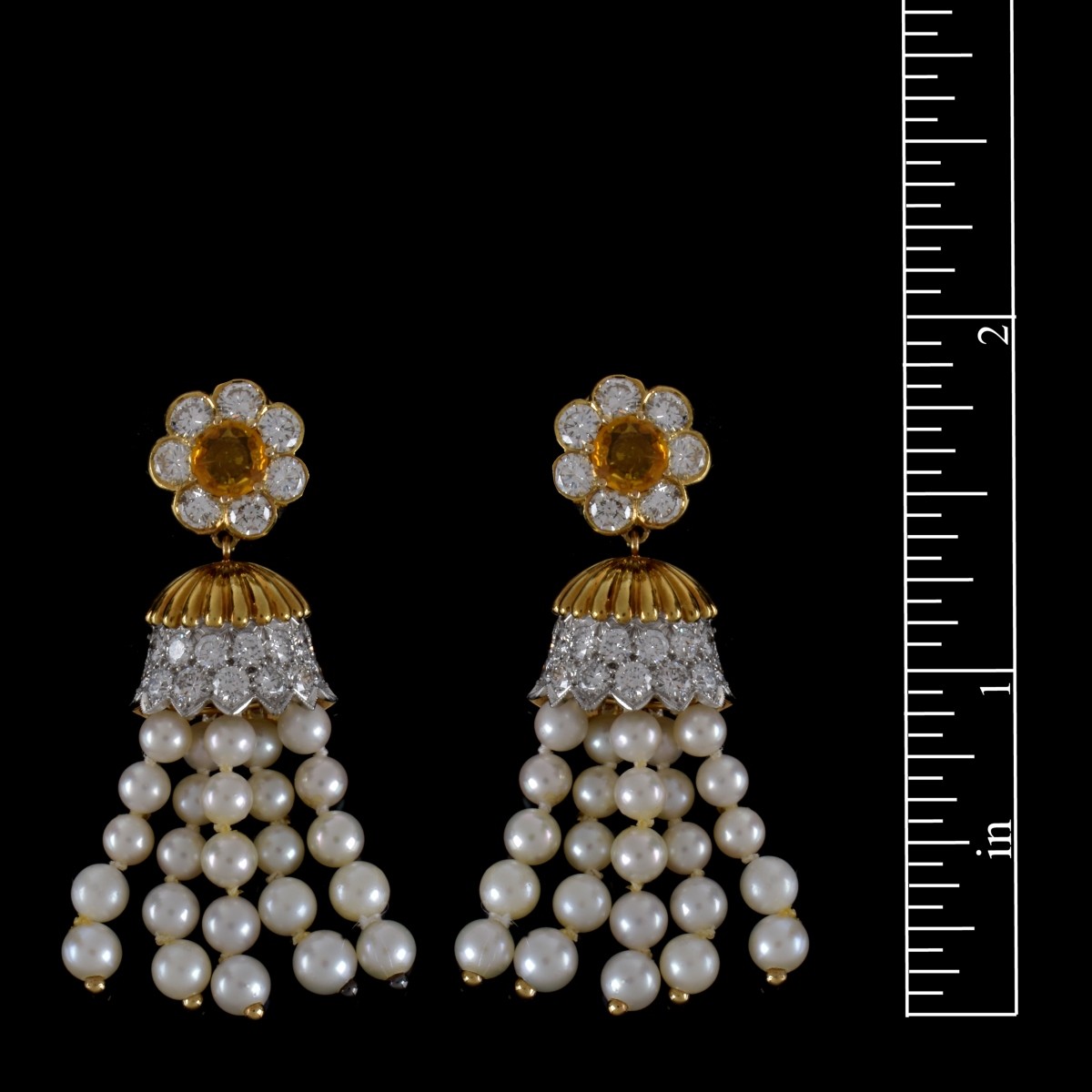 Diamond, Sapphire, Pearl and 18K Earrings