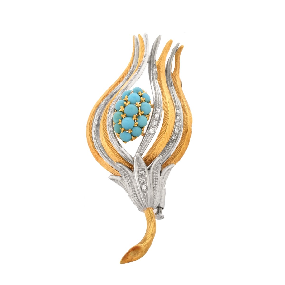 Diamond, Turquoise and 18K Flower Brooch