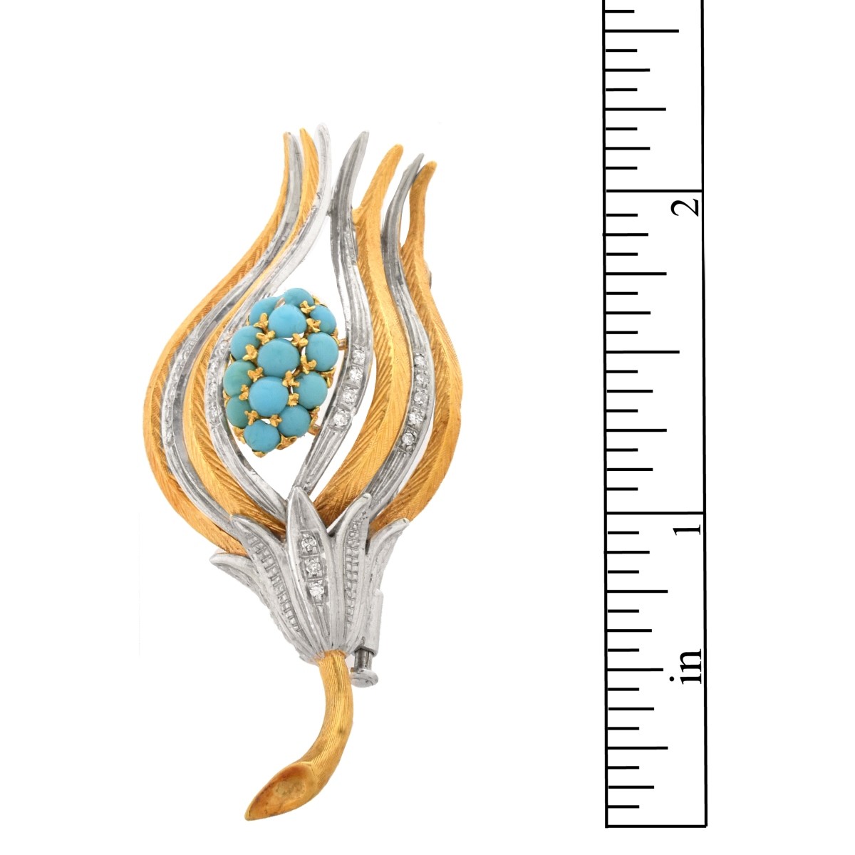 Diamond, Turquoise and 18K Flower Brooch