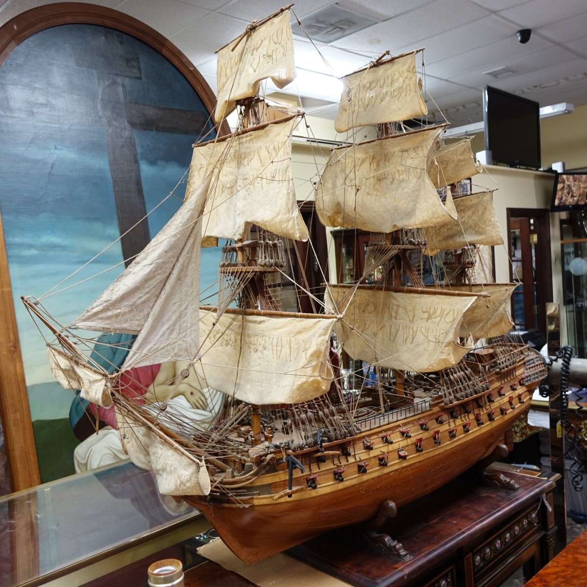 Antique French Model Sailing Ship