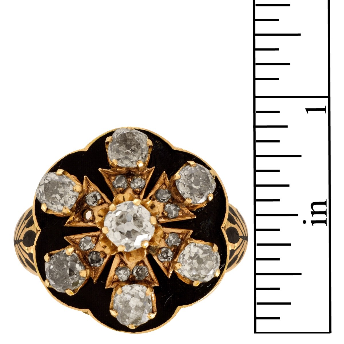 Antique Diamond, Enamel and 14K Ring